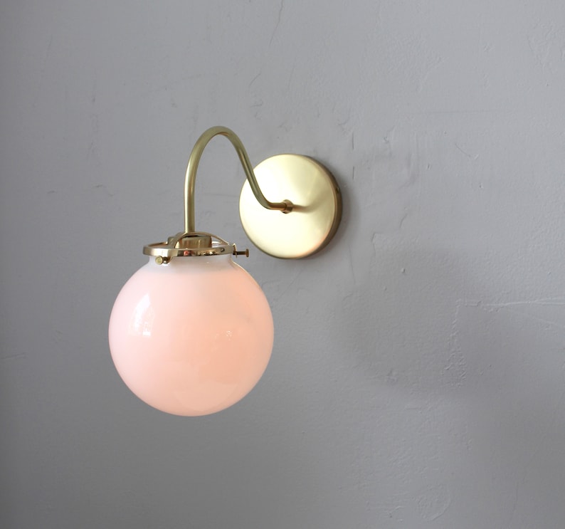 Wall Sconce Lamp Brass Gooseneck Mounted Lighting Fixture Frosted White Glass Bubble Globe Shade Modern By Bootsngus