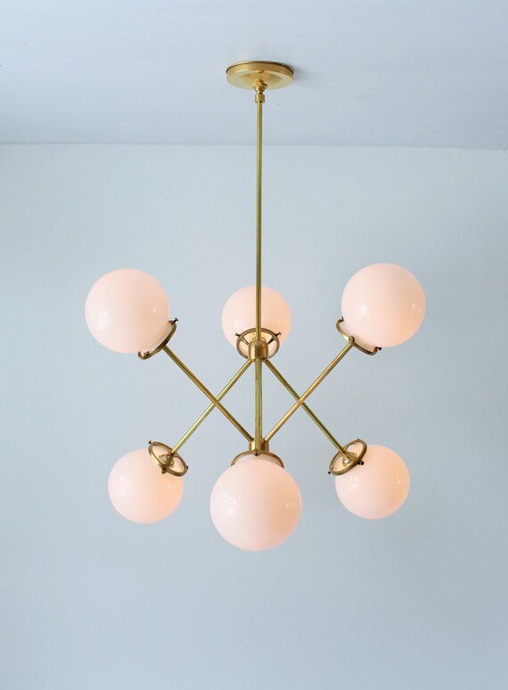 Sputnik Chandelier 6 Frosted White Glass Globes Modern Geometric
