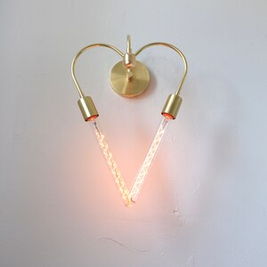 Heart Shaped, Wall Sconce, Brass lighting, Industrial, Vanity, Mid Century, Unique, Art, Gold, Gift Idea, Hanging Lamp, Love, Bulbs Included image 8