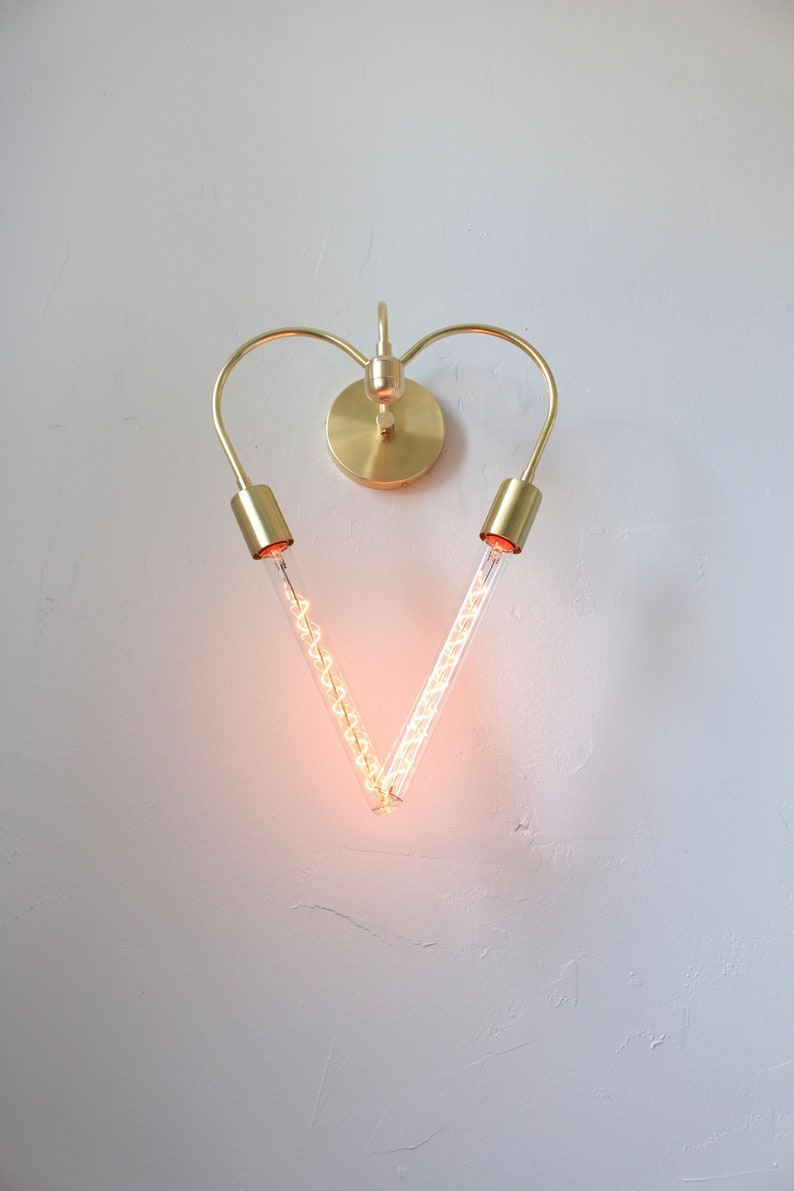 Heart Shaped, Wall Sconce, Brass lighting, Industrial, Vanity, Mid Century, Unique, Art, Gold, Gift Idea, Hanging Lamp, Love, Bulbs Included image 8