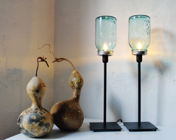 Mason Jar Lamps Set Of 2 Mason Jar Table Desk Lamps Antique Etsy