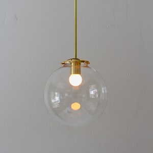 Bubble Pendant Light, 8 Clear Glass Globe Shade, Brass Finish, Single Mid Century Modern Hanging Pendant Lighting Fixture image 2