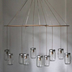 Mason Jar Chandelier, Large Rustic Mason Jar Pendant Lamp Lighting Fixture by BootsNGus, 10 Clear Ball Jars, Bulbs Included, Free Shipping image 5