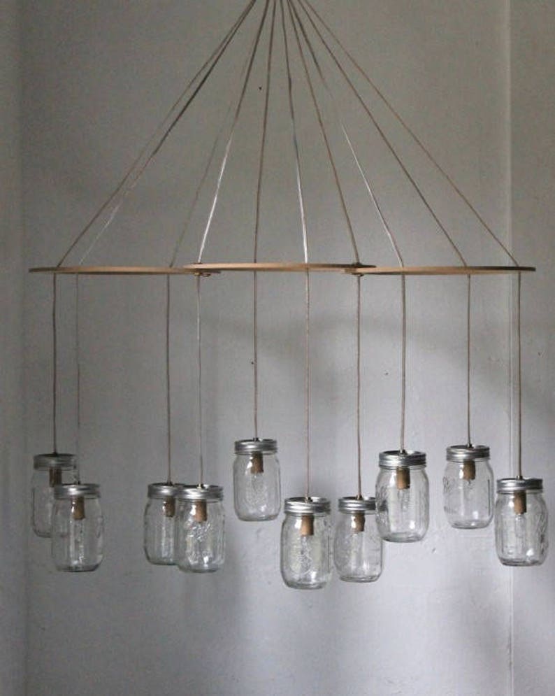 Mason Jar Chandelier, Large Rustic Mason Jar Pendant Lamp Lighting Fixture by BootsNGus, 10 Clear Ball Jars, Bulbs Included, Free Shipping image 5