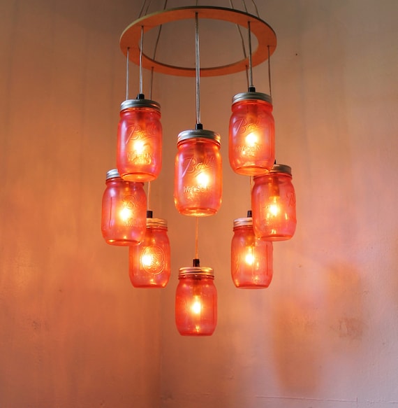 St Valentines Pink Heart Shaped Mason Jar Chandelier Rustic