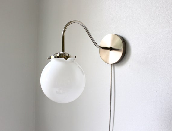 Polished Nickel Wall Sconce Lamp Frosted White Glass Bubble Globe