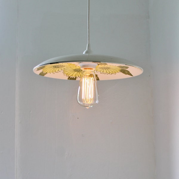 SUNSHINE - Upcycled Hanging Pendant Lamp using a Vintage Royal China Ironstone Sunshine Pattern Plate - Lighting Fixture OOAK BootsNGus Lamp