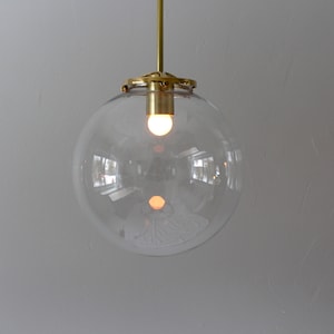 Large Bubble Pendant Light, 10 Clear Glass Globe Shade, Brass Finish, Single Mid Century Modern Hanging Pendant Lamp Lighting Fixture image 7