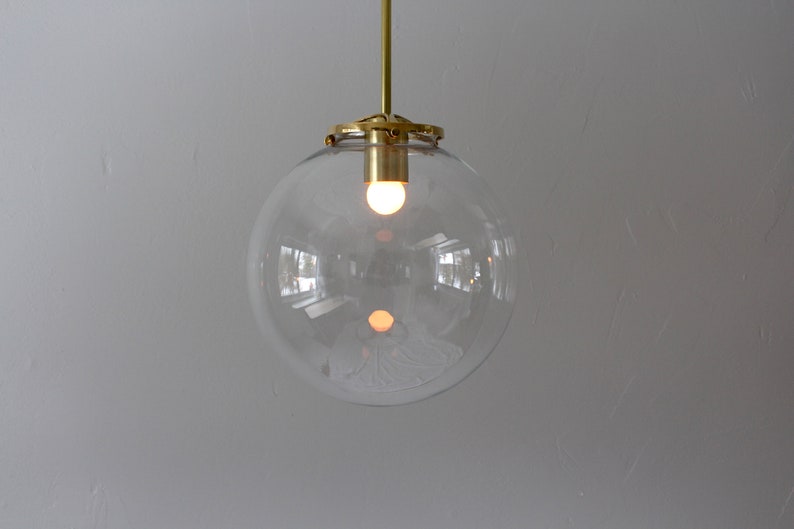 Large Bubble Pendant Light, 10 Clear Glass Globe Shade, Brass Finish, Single Mid Century Modern Hanging Pendant Lamp Lighting Fixture image 7