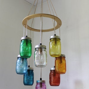 Rainbow Heart-Shaped Mason Jar Chandelier, Rustic Hanging Ceiling Mount Pendant Lighting Fixture by BootsNGus, Bulbs Included, Free Shipping image 5