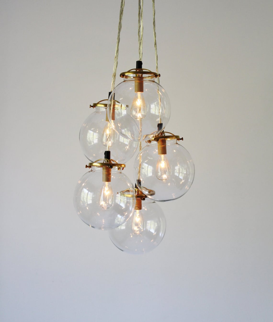 Globe Chandelier Lighting Fixture 5 Hanging Clear Glass Etsy