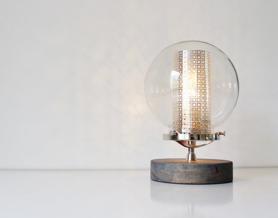 Globe Table Lamp Industrial Chrome Steel and Wood Desk Lamp