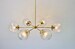 Sputnik Chandelier, Clear Ribbed Holophane Glass Globe Shades 6 Arms, Modern Brass Hanging Lighting Fixture, BootsNGus Lights and Home Decor 