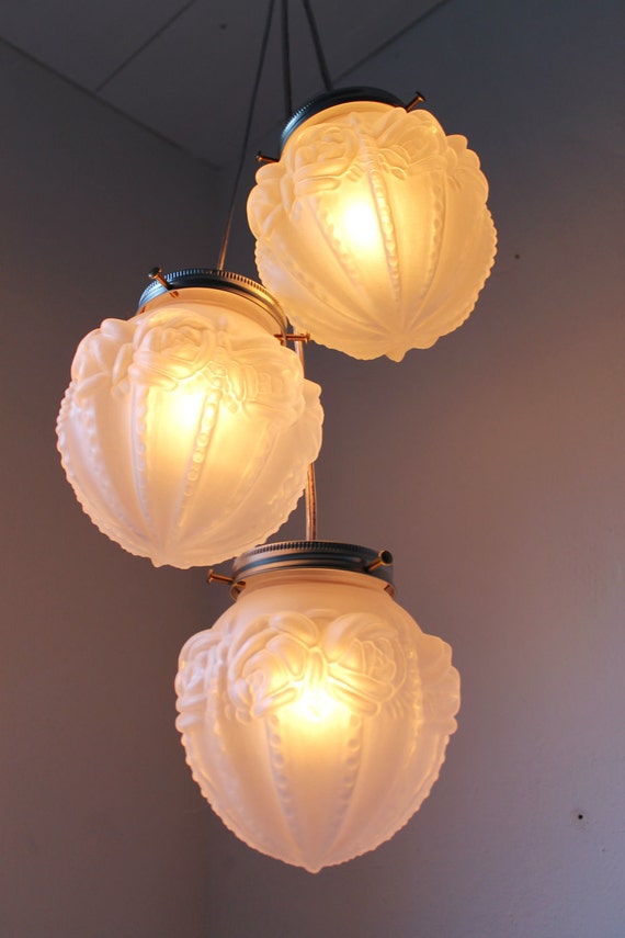 Items similar to Romantic Roses Frosted Glass Globe Chandelier Light