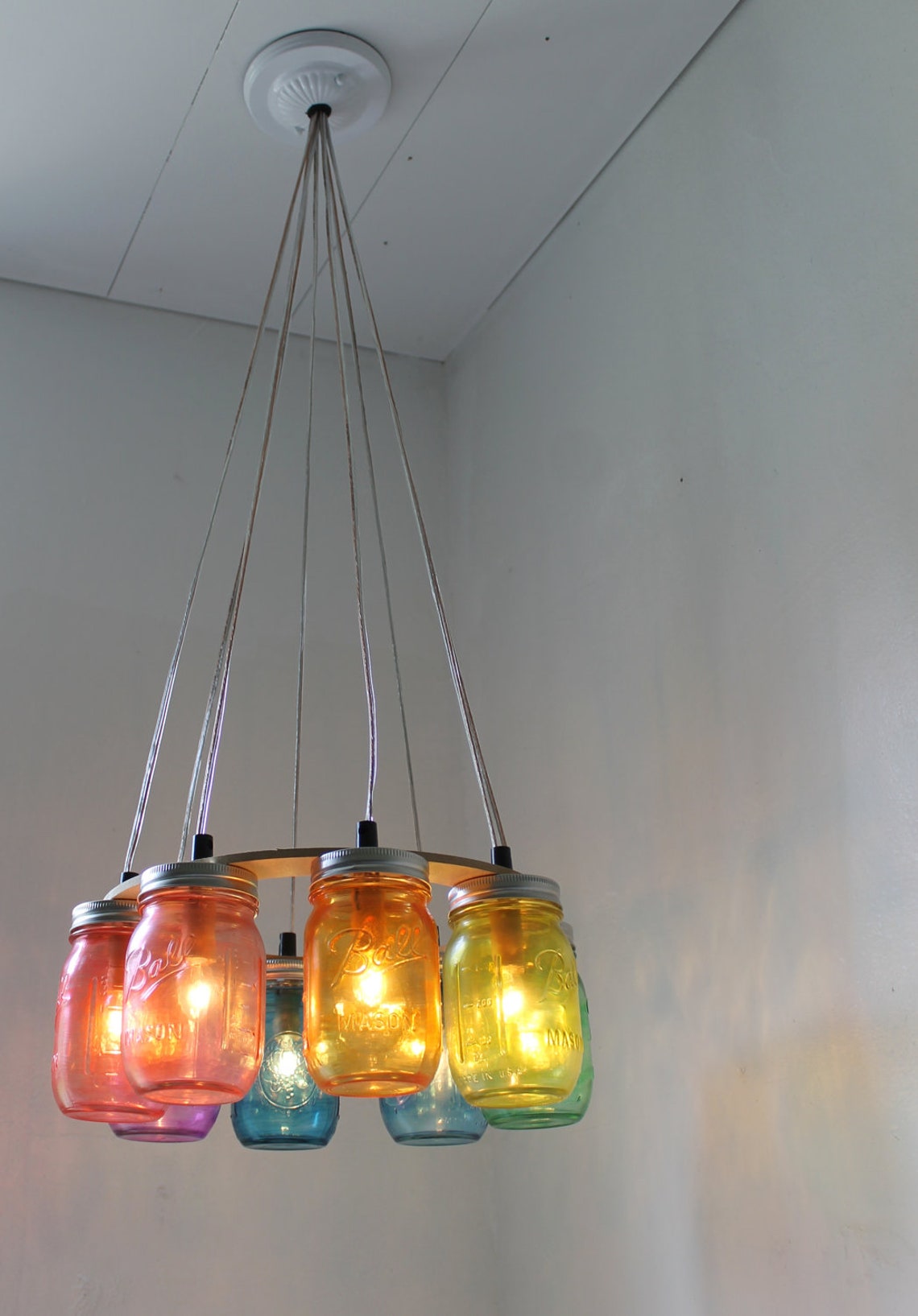 Rainbow Connection Mason Jar Chandelier Hanging Mason Jar Etsy
