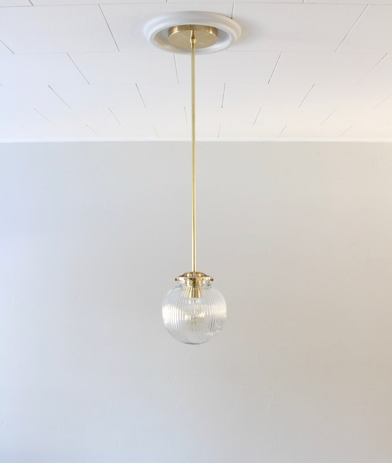 Pendant Light Single Hanging Lighting Fixture Brass Finish Etsy