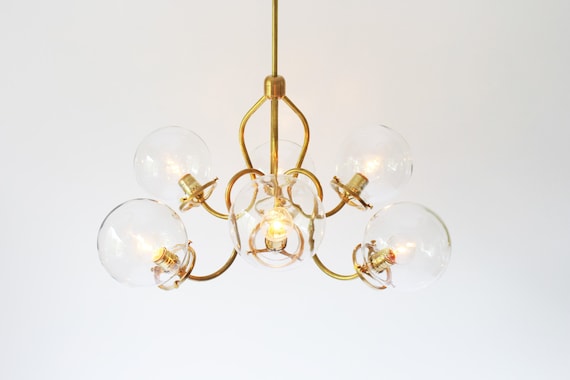Lustre En Laiton Luminaire Suspendu Moderne 6 Bras Canneles Etsy