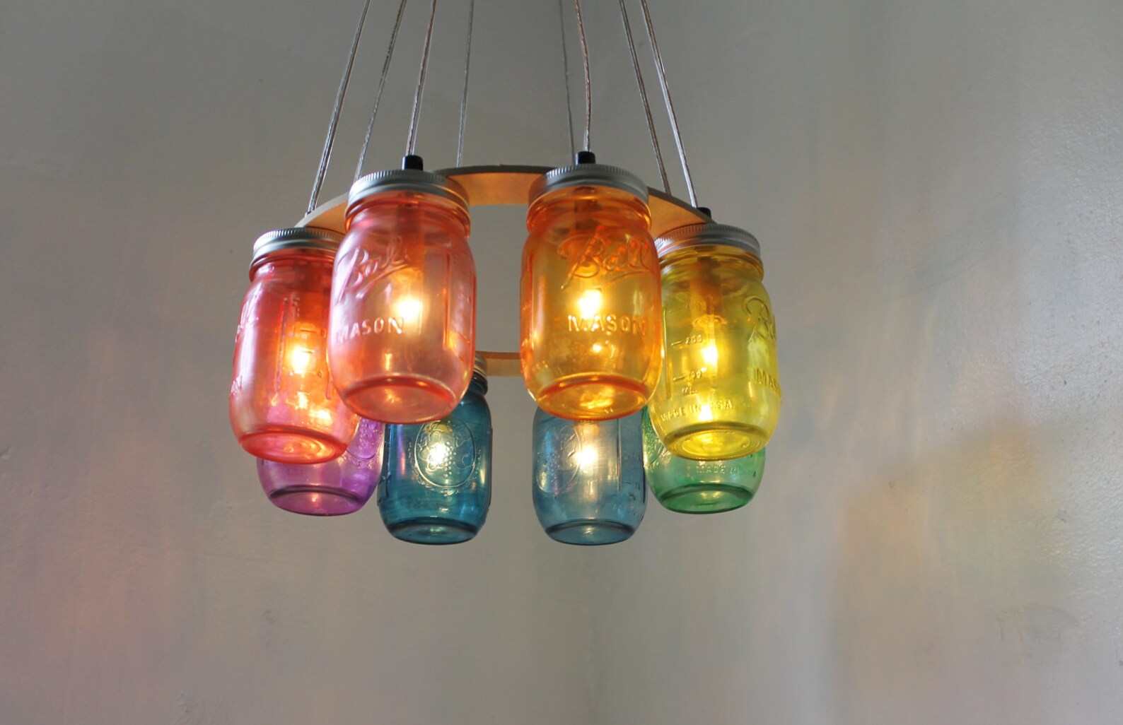 Rainbow Connection Mason Jar Chandelier Hanging Mason Jar Etsy