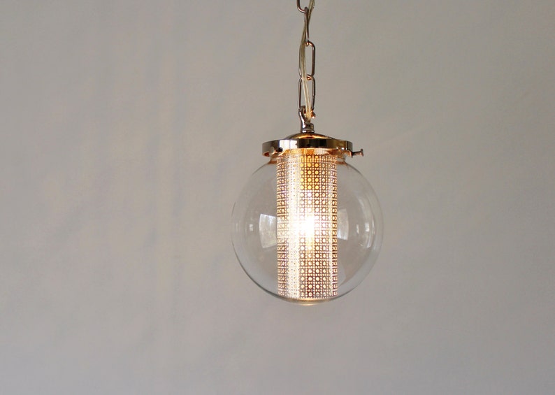 Globe Pendant Light Modern Hanging Lamp Clear Glass Shade Silver Chain And Insert