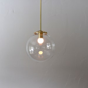 Bubble Pendant Light, 8 Clear Glass Globe Shade, Brass Finish, Single Mid Century Modern Hanging Pendant Lighting Fixture image 9