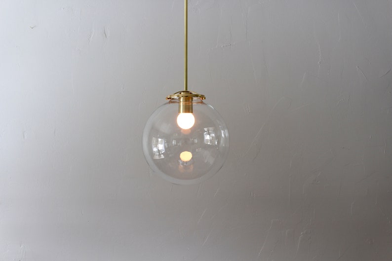 Bubble Pendant Light, 8 Clear Glass Globe Shade, Brass Finish, Single Mid Century Modern Hanging Pendant Lighting Fixture image 9