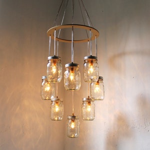 Heart Shaped Mason Jar Chandelier Romantic Country Wedding Hanging Lighting Fixture Rustic Modern Industrial BootsNGus Lamp Design image 5