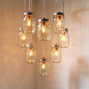 Heart Shaped Mason Jar Chandelier Romantic Country Wedding Hanging Lighting Fixture Rustic Modern Industrial BootsNGus Lamp Design image 1