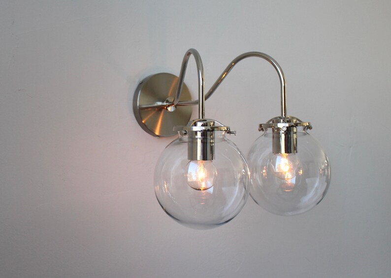 Twin Applique De Nickel Vanité Lumière Murale Col Par Cygne Bootsngus Chrome Lecture À Luminaire Lampes Bulles Globe Double WoxeCBdr