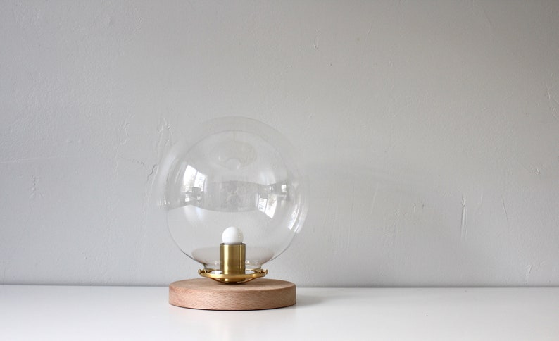 Bubble Lamp, Table Lamp with Large 10 Clear Glass Globe Shade, Wooden Base, Brass Shade Holder, Mid Century Modern Desk Lighting Fixture imagem 9