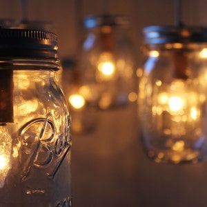 Mason Jar Chandelier, Large Rustic Mason Jar Pendant Lamp Lighting Fixture by BootsNGus, 10 Clear Ball Jars, Bulbs Included, Free Shipping image 3
