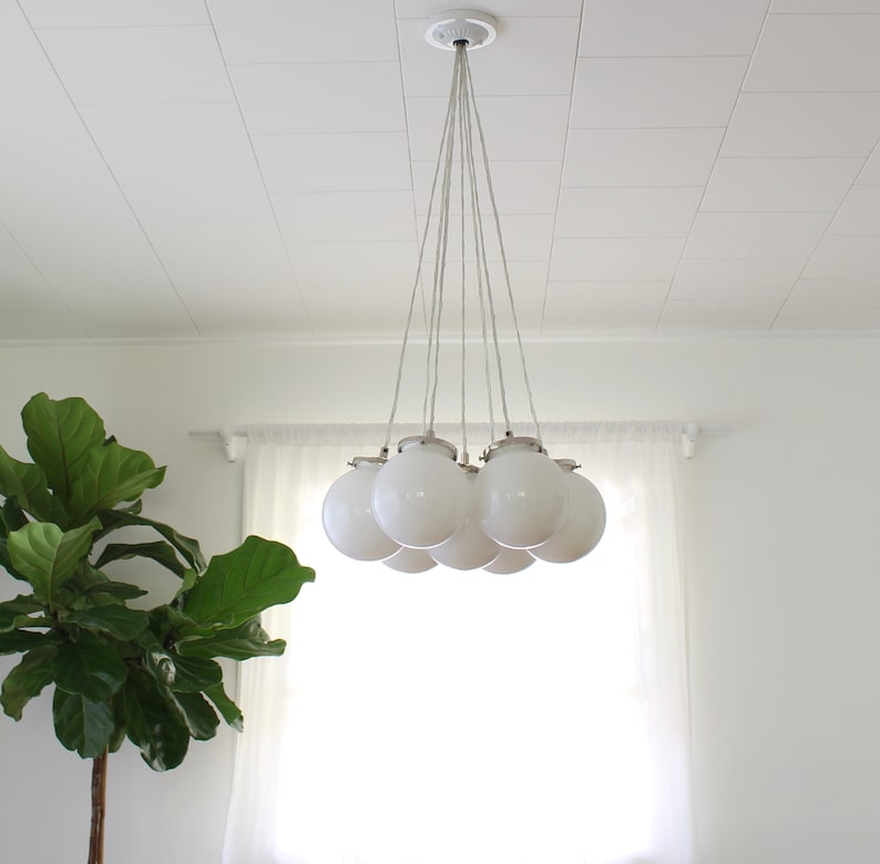 Bubble Cloud Chandelier 7 Clustered White Frosted Opal Glass Etsy