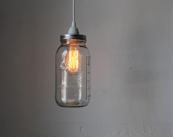 Mason Jar Pendant Lamp, Large Half Gallon Mason Jar Hanging Lighting Fixture, Upcycled Rustic Modern Chic BootsNGus Home Lighting and Decor