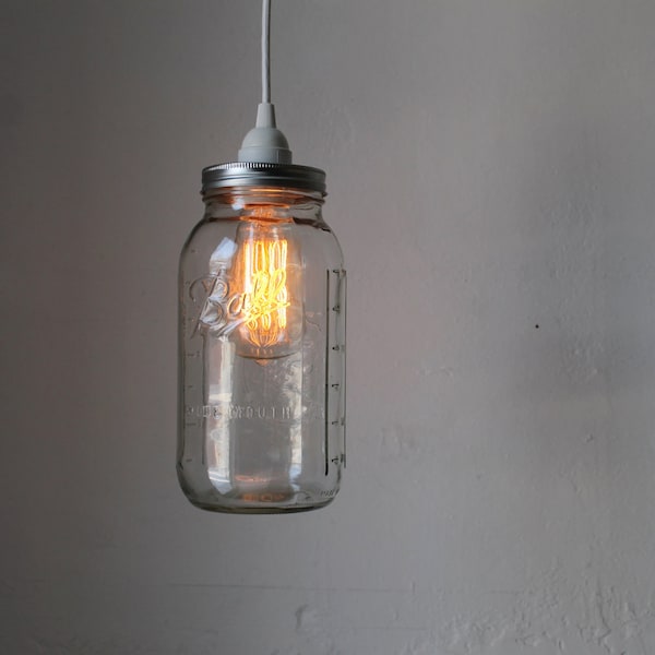 Mason Jar Pendant Lamp, Large Half Gallon Mason Jar Hanging Lighting Fixture, Upcycled Rustic Modern Chic BootsNGus Home Lighting and Decor
