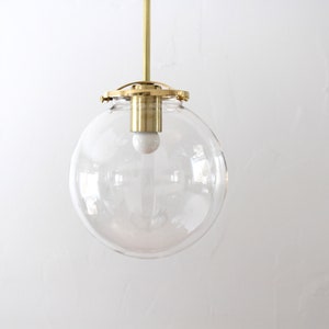 Bubble Pendant Light, 8 Clear Glass Globe Shade, Brass Finish, Single Mid Century Modern Hanging Pendant Lighting Fixture image 5