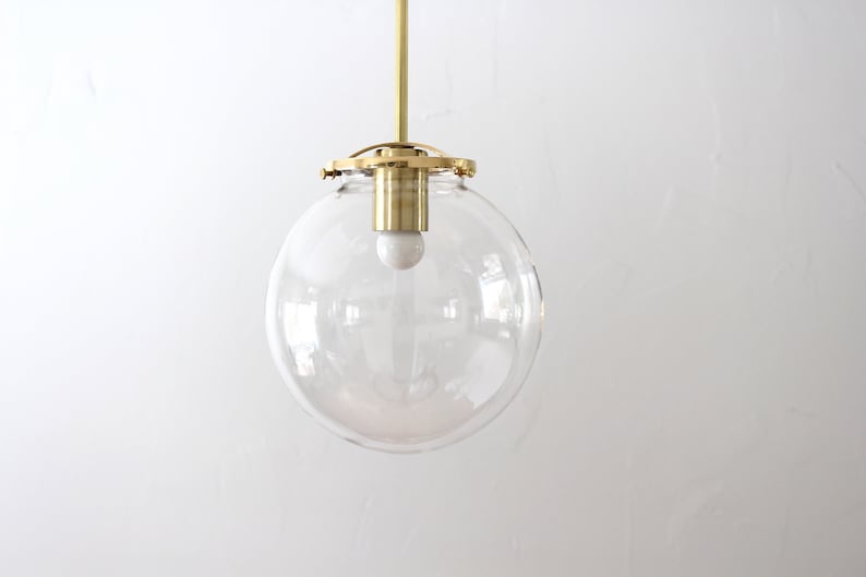 Bubble Pendant Light, 8 Clear Glass Globe Shade, Brass Finish, Single Mid Century Modern Hanging Pendant Lighting Fixture image 5