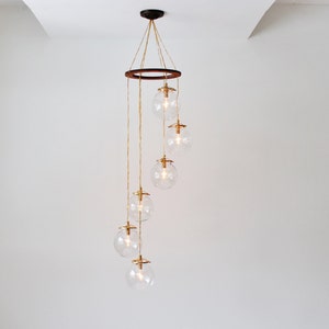 Spiral Bubble Chandelier, Six Hanging Clear Glass 6" Globe Pendant Lights, Large Chandelier Ceiling Mount Lighting Fixture