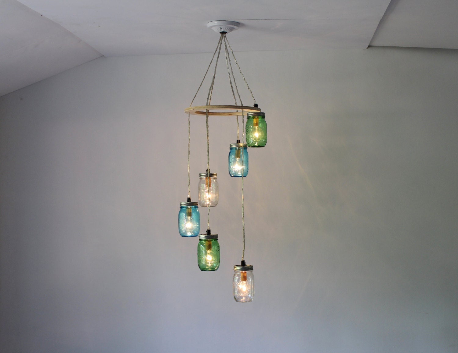 Custom Vintage Glass Fishing Float Chandelier with 9 Floats