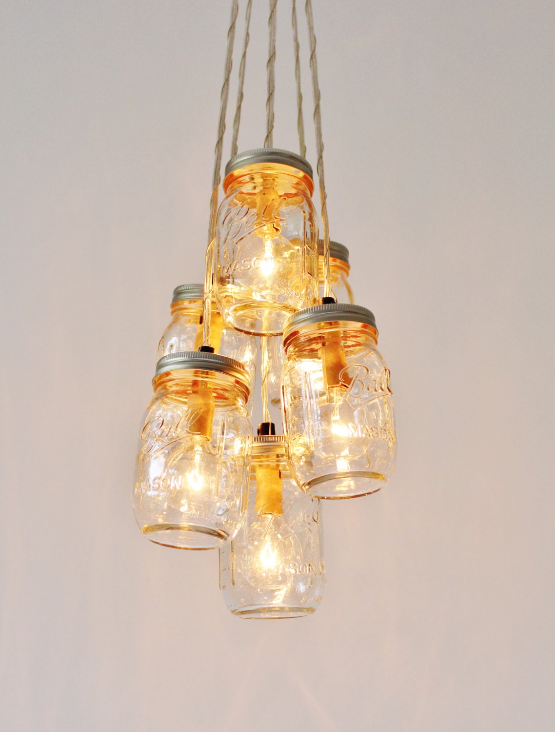Mason Jar Cluster Chandelier 6 Clear Mason Jars Hanging Etsy