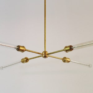 Modern Brass Chandelier, Mid Century Starburst Sputnik Chandelier Lighting Fixture, 4 Arms & Sockets, BootsNGus Lighting and Home Decor image 5
