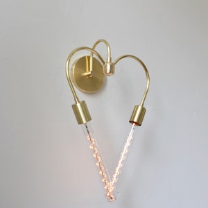 Heart Shaped, Wall Sconce, Brass lighting, Industrial, Vanity, Mid Century, Unique, Art, Gold, Gift Idea, Hanging Lamp, Love, Bulbs Included image 7