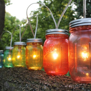 Rainbow Mason Jar Party Lights, String of 8 Mason Jar Lamps, BootsNGus Mason Jar Lighting Fixture in Rainbow Colors, Bulbs Included image 3