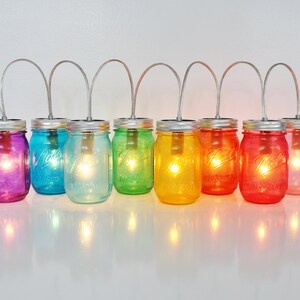 Rainbow Mason Jar Party Lights, String of 8 Mason Jar Lamps, BootsNGus Mason Jar Lighting Fixture in Rainbow Colors, Bulbs Included image 4