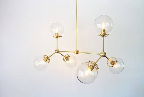 Modern Brass Chandelier 6 Clear Glass Globes Large Hanging India Modern Brass Chandelier 6 Clear Glass, Large Brass Modern Chandelier