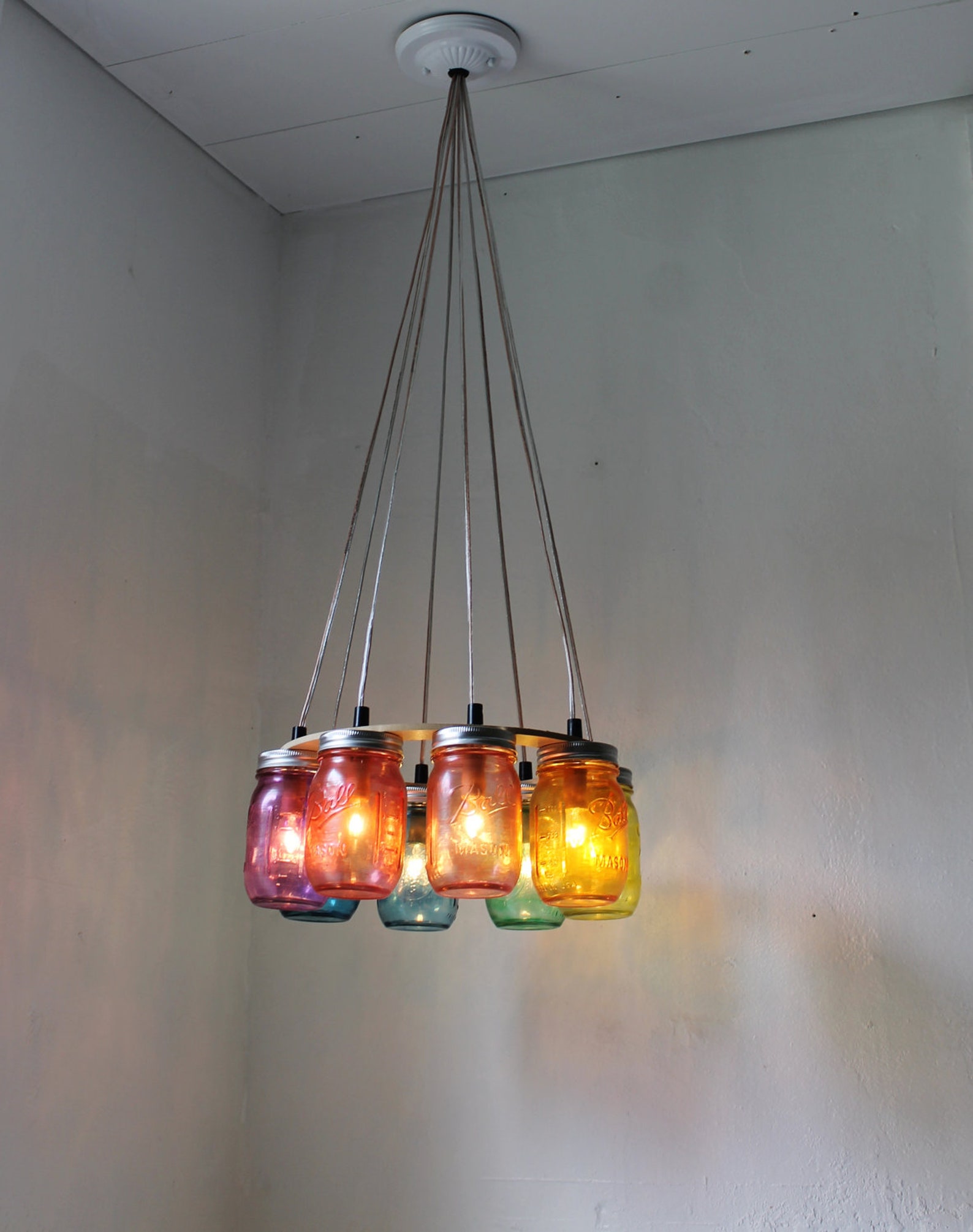Rainbow Connection Mason Jar Chandelier Hanging Mason Jar Etsy