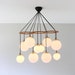 Globe Pendant Chandelier, Large Table Island Light, 10 Hanging Bubble Pendants, White Frosted Opal Glass Globe Shades, Ceiling Mount Fixture 