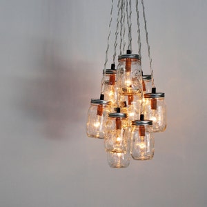 Mason Jar Chandelier Cluster, Hanging Pendants Lighting Fixture, 10 Clear Pint Jars, BootsNGus Lighting & Home Decor, Bulbs Included