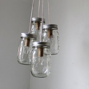 Mason Jar Chandelier, 4 Clustered Jars, Mason Jar Pendant Lighting Fixture, Rustic Upcycled Mason Jar Lights, Bulbs Included, Free Shipping image 5