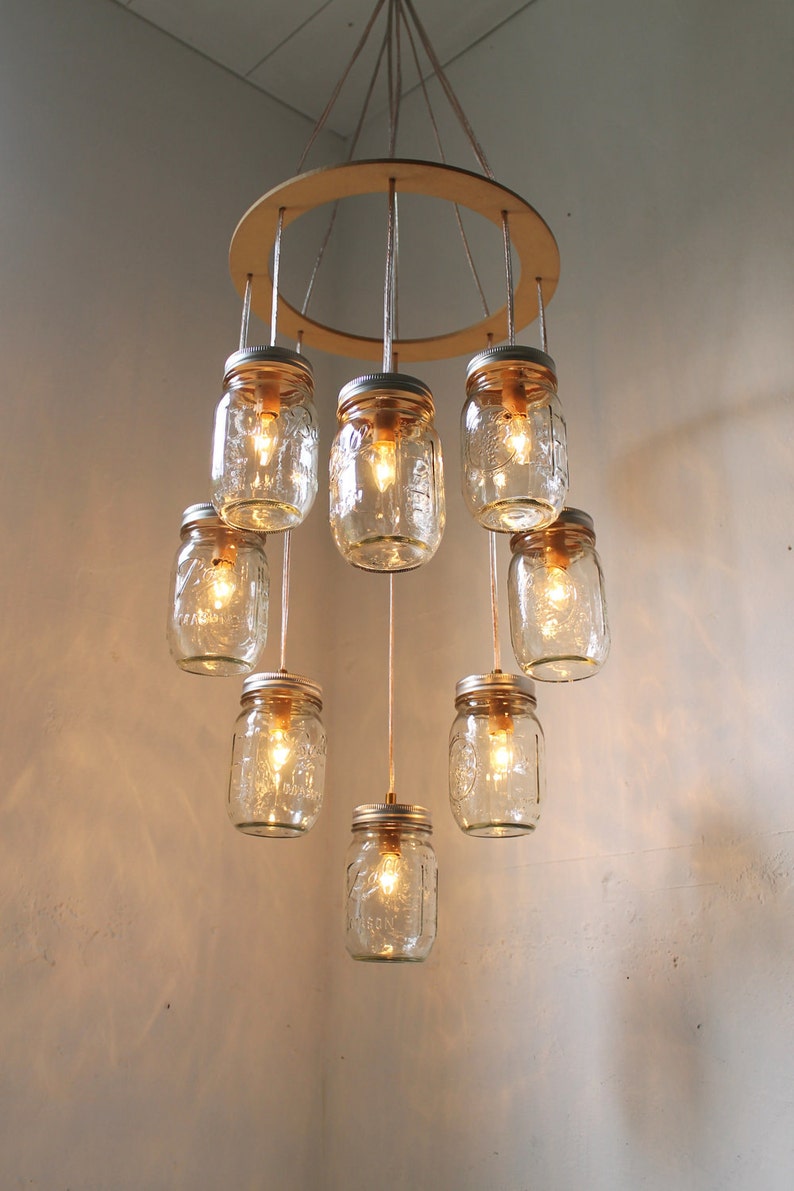 Heart Shaped Mason Jar Chandelier Romantic Country Wedding Hanging Lighting Fixture Rustic Modern Industrial BootsNGus Lamp Design image 3