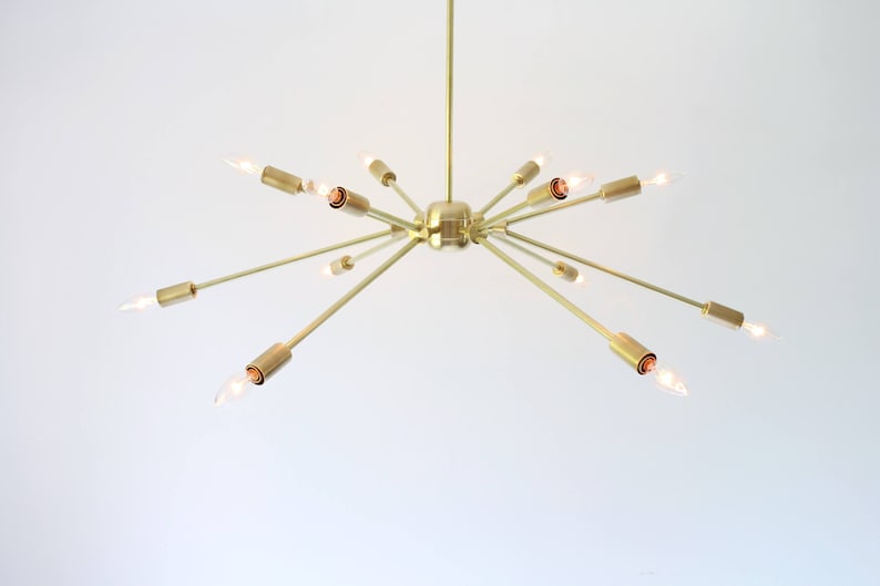 Sputnik Chandelier Large Starburst Pendant Lighting Fixture 12 Arms Modern Brass Geometric Bulbs Included Free