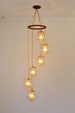 Spiral Bubble Chandelier, Large Hanging Globes Pendants Lighting Fixture, 6 Clear Glass Globe Shades With Gold Diffuser Inserts 